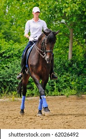 Girl On Dressage Horse Doing Half Pass