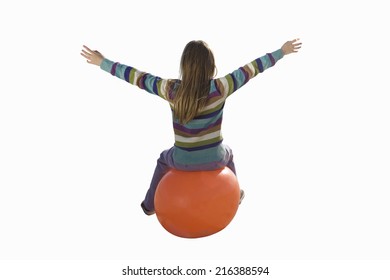 Girl On Inflatable Hopper, Arms Outstretched, Rear View, Cut Out