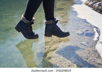 Girl On Nearly Crystal Clear Ice