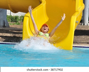 The Girl On A Waterslide In An Aquapark