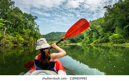 Girl Paddling On The Buffalo River Arkansas	