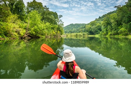 Girl Paddling On The Buffalo River Arkansas	