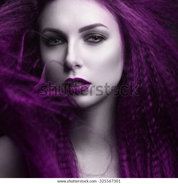 Girl Pale Skin Purple Hair Form Royalty Free Stock Image
