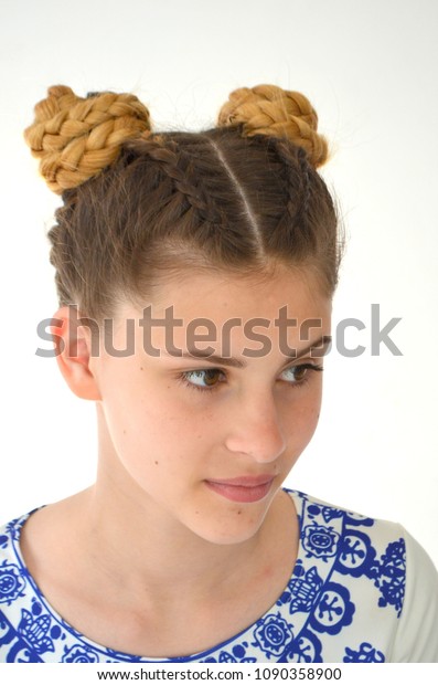 Girl Pigtails French Bunches Hairstyle Ombre Stock Photo Edit Now