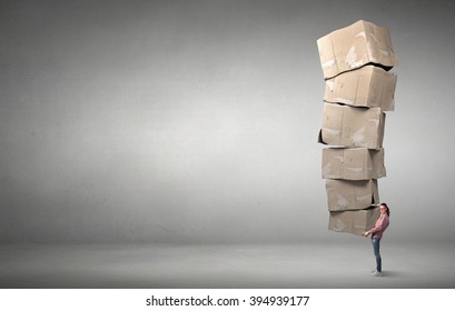 Girl Pile Boxes Stock Photo 394939177 