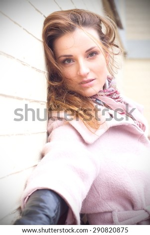 Similar – Image, Stock Photo contemplative young woman in winter jacket