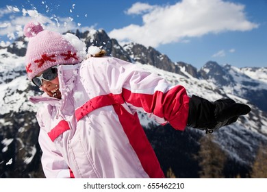 Girl In Pink Hit By Snowball.