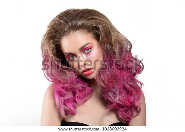 Girl Pink Ombre Hair On White Stock Photo Edit Now 1028602924