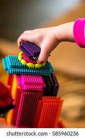 Girl Play With Colorful Bristle Block.