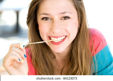 Girl Playing With Chewing Gum