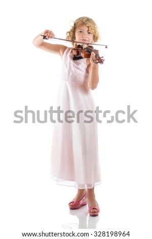 Girl playing a violin on isolated white background