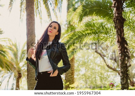 girl posing palm trees nature 