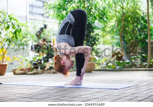 Girl Practicing Yoga Green Garden Stock Photo Edit Now 1064955689