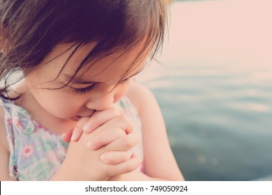 Girl Praying Alone, Kid, Child Pray Concept, World Day Of Prayer,international Day Of Prayer, Hope, Gratitude, Thankful, Trust Concept