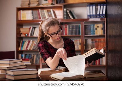 Girl Is Preparing For The Exam Reads Books In The Office