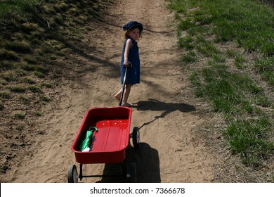 Girl Pulling Wagon