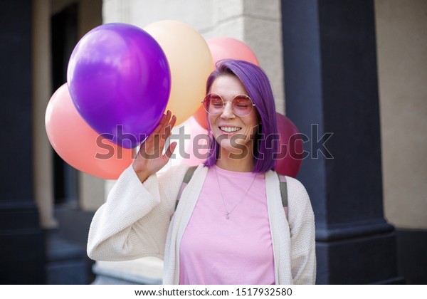 Girl Purple Hair Pierced Nose Pink Stock Photo Edit Now 1517932580