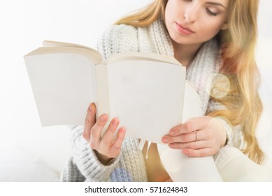 Girl Reading Book. Front Book Cover Mockup.