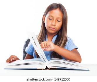 Girl Reading A Book On A White Background