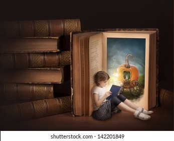 Girl Reading Fairy Story Book