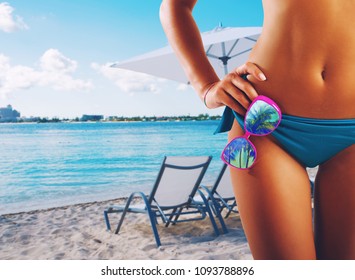 Girl Ready To Summer With Sunglasses In Bikini