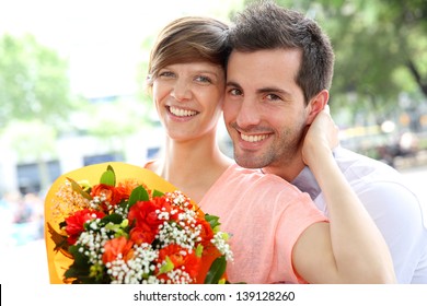 Girl Receiving Flowers From Boyfriend