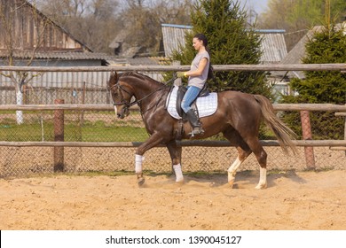 Girl Riding Horse Gallops Paddock On Stock Photo 1390045127 | Shutterstock