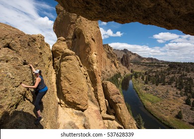Girl Rock Climbing Smith Rock State Park, Bend Oregon.