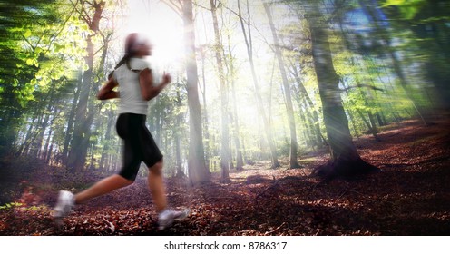 Girl Running in forest - Powered by Shutterstock