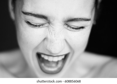 Girl Screams Close Portrait Black White Stock Photo 608856068 ...