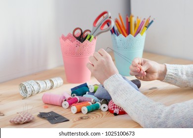 Girl Sews Doll Clothes, Child Sewing 