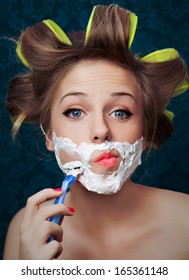 Girl Shaving Face 