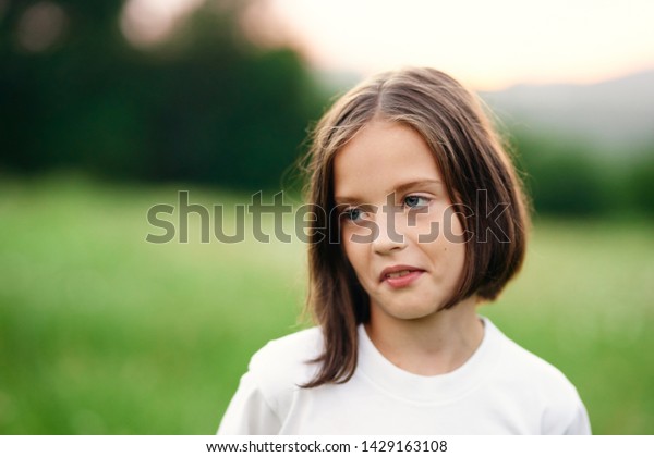 Girl Short Haircut White Tshirt Relaxing Stock Photo Edit Now