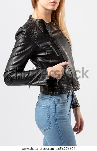 female short leather jacket