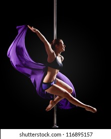 Girl Show Gymnastic Exercise With Pole Dance