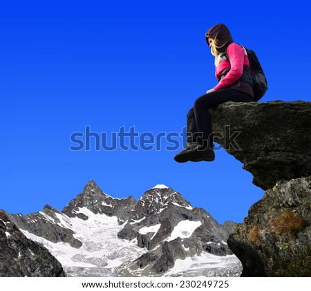 Similar – Hiker photographs the landscape