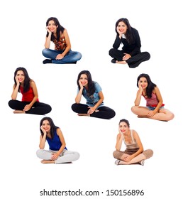 Girl Sitting In The Same Position But With Different Clothes On - Collage.