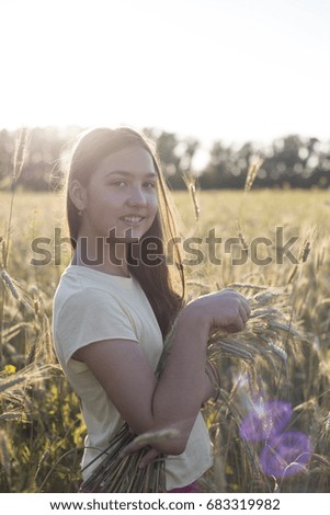 Similar – Image, Stock Photo laughing, blonde woman, sunset, field