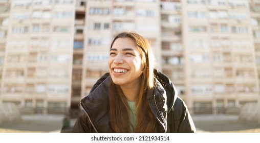 A Girl Smiling A Making Jokes On A Beautiful Spring Day