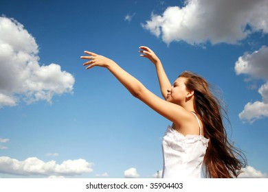 Girl speaking with sky - Shutterstock ID 35904403