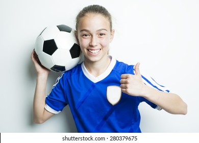 girl in sport wear with football isolated on white background - Powered by Shutterstock