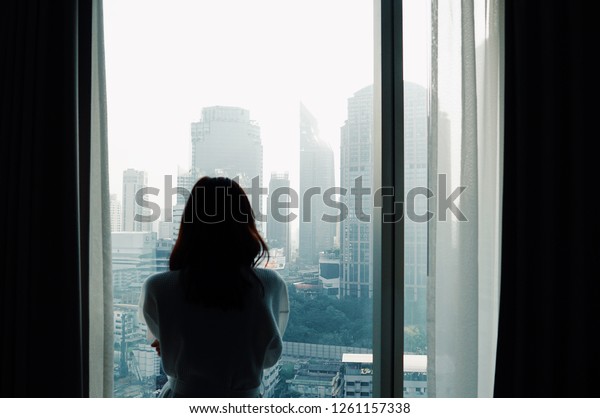 Girl Stand Beside Window See Thru Stock Photo (Edit Now) 1261157338