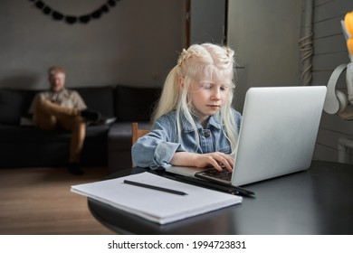 Girl Stuck With Hard Task, Preparing Homework At Home At The Self Isolation