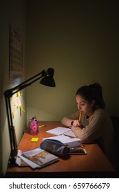 Girl Studying Late At Night.