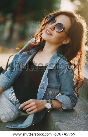 Similar – Happy young woman looking through the window car