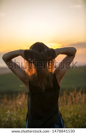 Similar – Image, Stock Photo Woman, both hands in the hair, back view