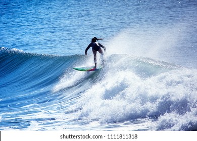 Girl Surfing Wave Surfing Girl Durban, South-Africa.