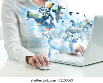 Girl suring on web with modern laptop