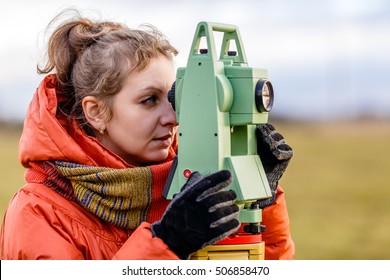 girl surveyor at work
