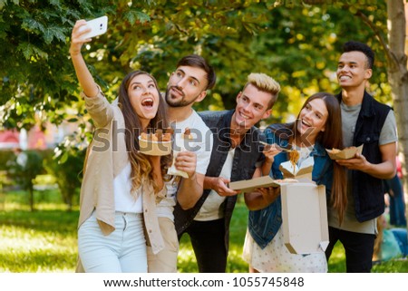 Similar – Man with piece of cake in a summer barbecue